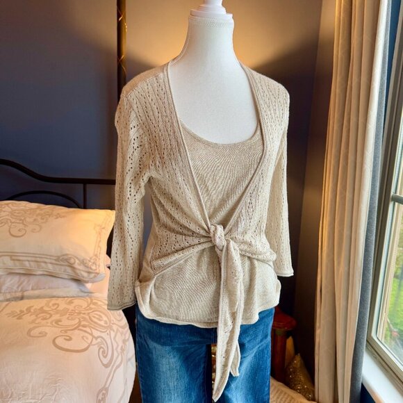 Gold Long Sleeved Knit Two Piece Illusion Sweater - Picture 3 of 13